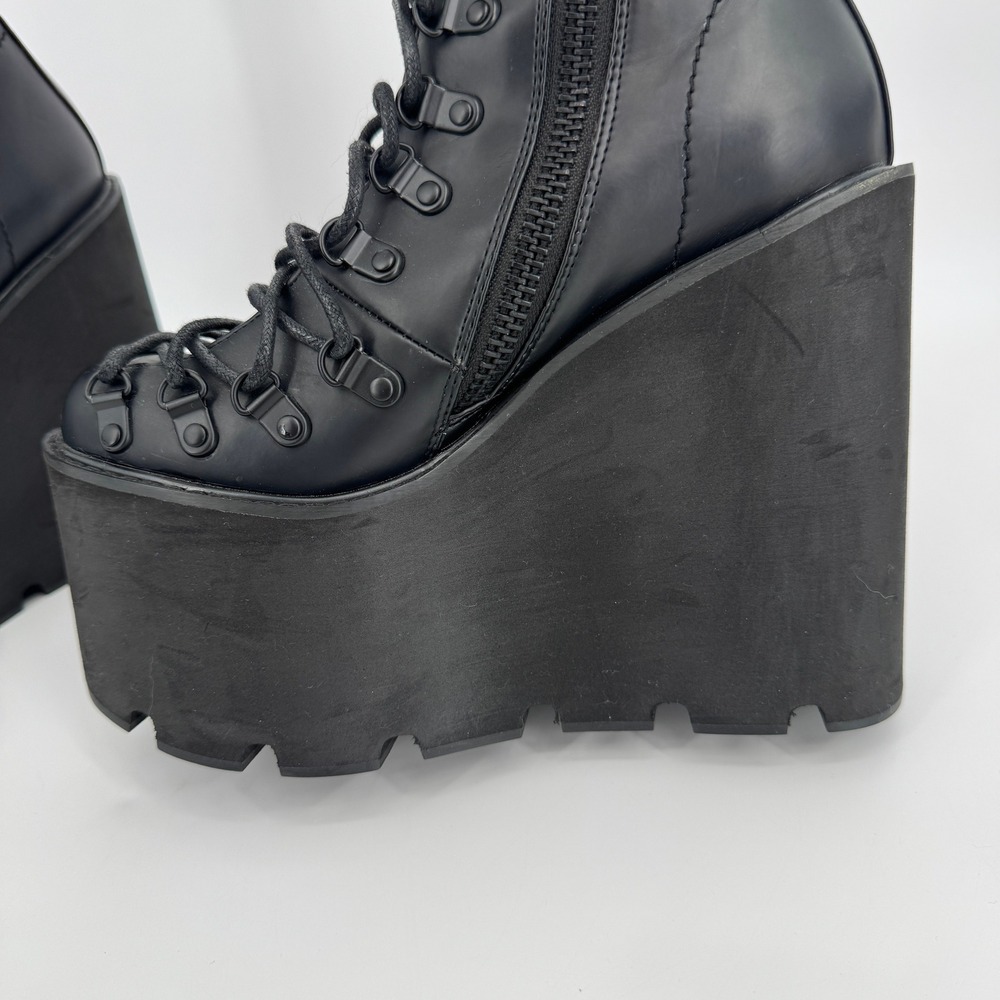 Current Mood Traitor Boots 7 Black Platform Wedge Goth Punk Combat Buckle - Picture 10 of 13
